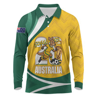 Australia 2026 Soccer Custom Long Sleeve Polo Shirt Go Socceroos Kangaroo Mascot Yellow Sporty