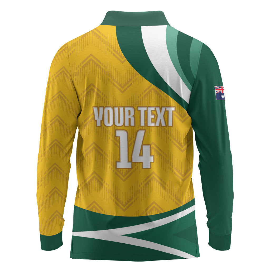 Australia 2026 Soccer Custom Long Sleeve Polo Shirt Go Socceroos Kangaroo Mascot Yellow Sporty