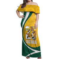 Australia 2026 Soccer Custom Off Shoulder Maxi Dress Go Socceroos Kangaroo Mascot Yellow Sporty