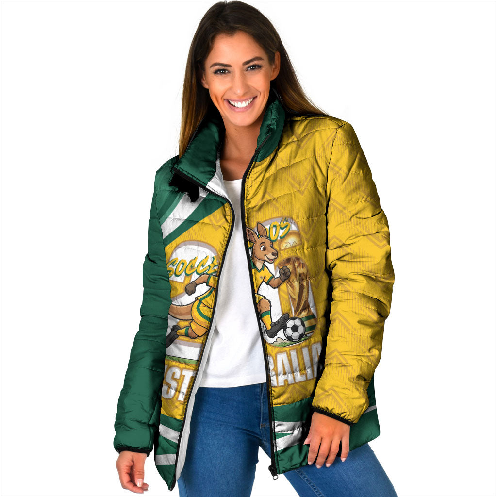Australia 2026 Soccer Custom Padded Jacket Go Socceroos Kangaroo Mascot Yellow Sporty