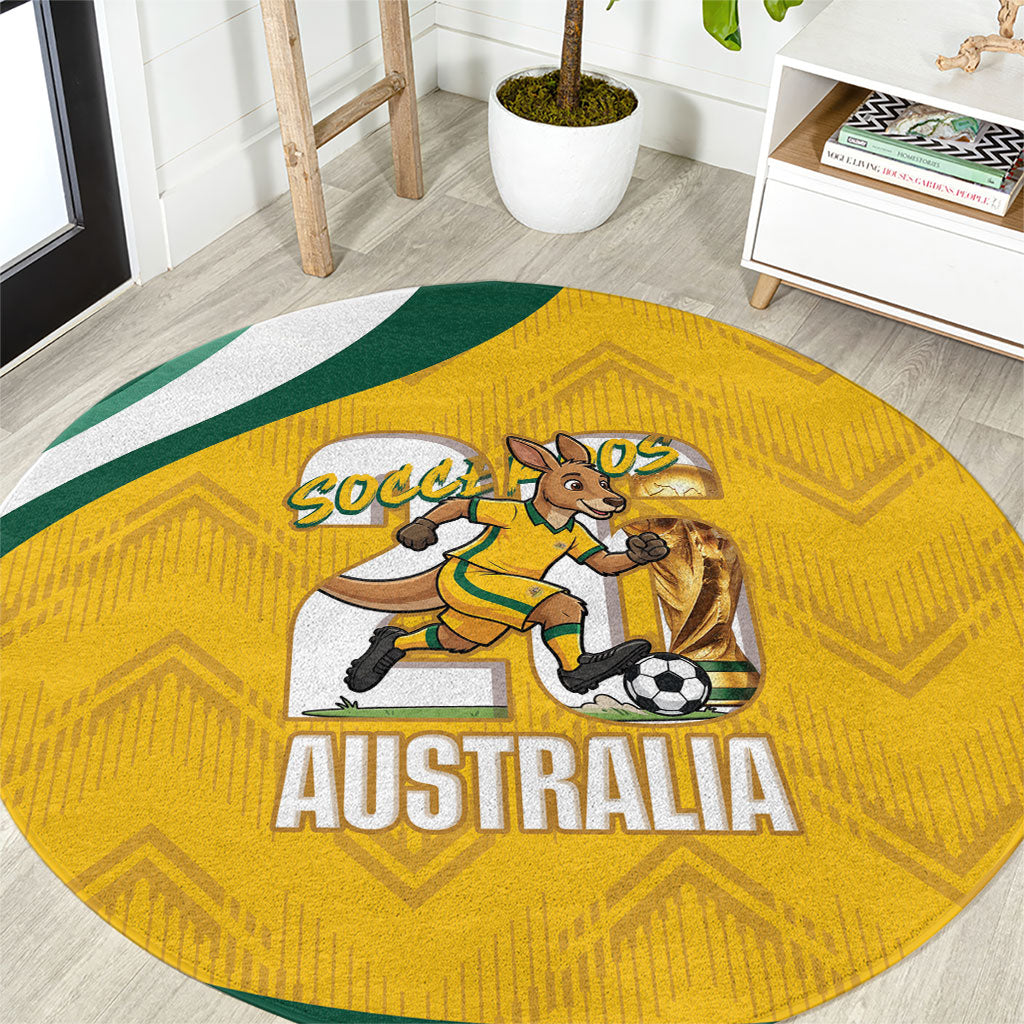 Australia 2026 Soccer Round Carpet Go Socceroos Kangaroo Mascot Yellow Sporty