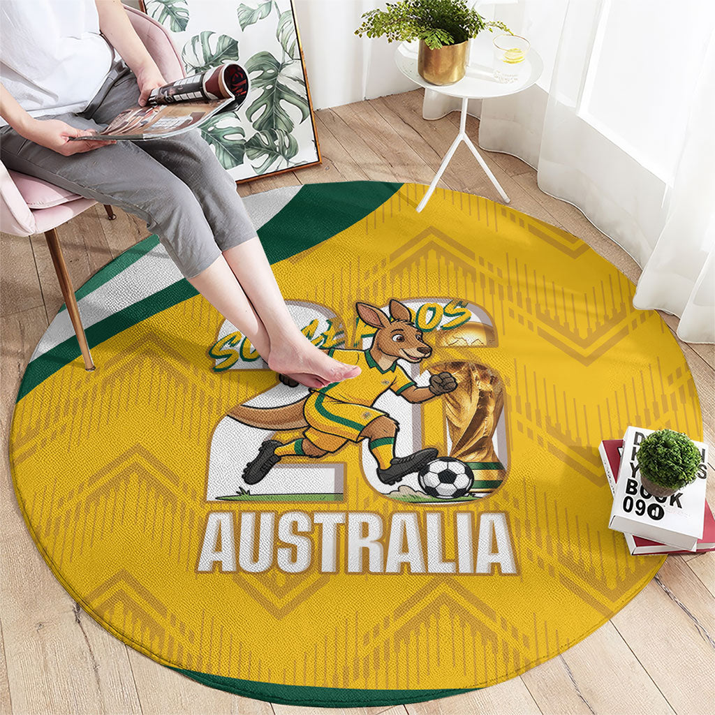 Australia 2026 Soccer Round Carpet Go Socceroos Kangaroo Mascot Yellow Sporty