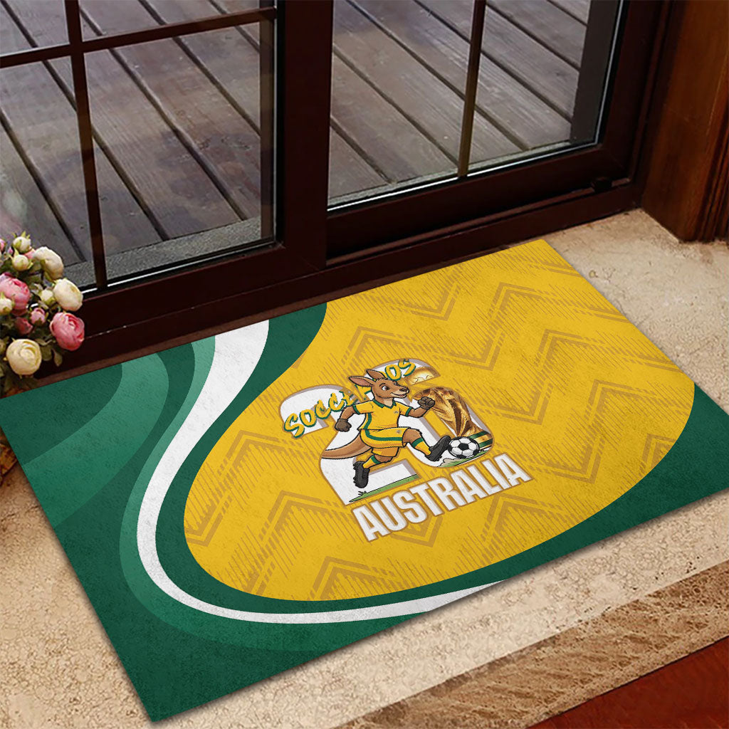Australia 2026 Soccer Rubber Doormat Go Socceroos Kangaroo Mascot Yellow Sporty
