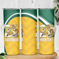 Australia 2026 Soccer Custom Skinny Tumbler Go Socceroos Kangaroo Mascot Yellow Sporty