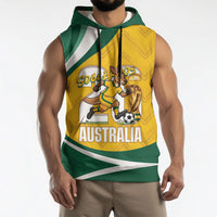 Australia 2026 Soccer Custom Sleeveless Hoodie Go Socceroos Kangaroo Mascot Yellow Sporty