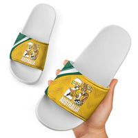 Australia 2026 Soccer Slide Sandals Go Socceroos Kangaroo Mascot Yellow Sporty