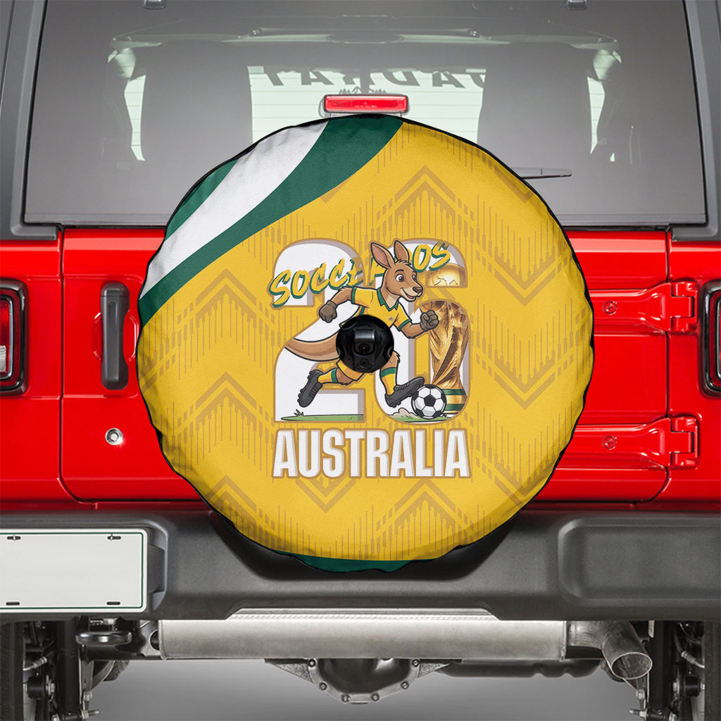 Australia 2026 Soccer Spare Tire Cover Go Socceroos Kangaroo Mascot Yellow Sporty