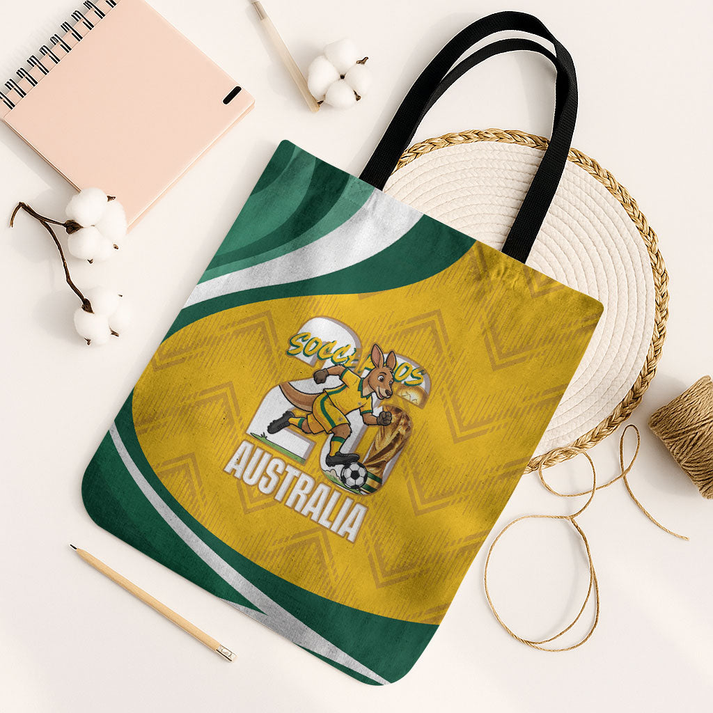 Australia 2026 Soccer Tote Bag Go Socceroos Kangaroo Mascot Yellow Sporty