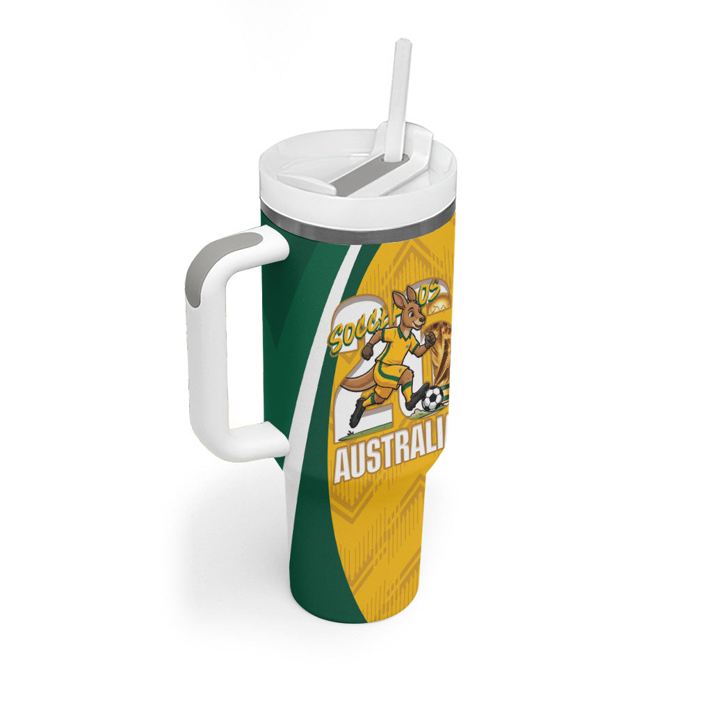 Australia 2026 Soccer Custom Tumbler With Handle Go Socceroos Kangaroo Mascot Yellow Sporty
