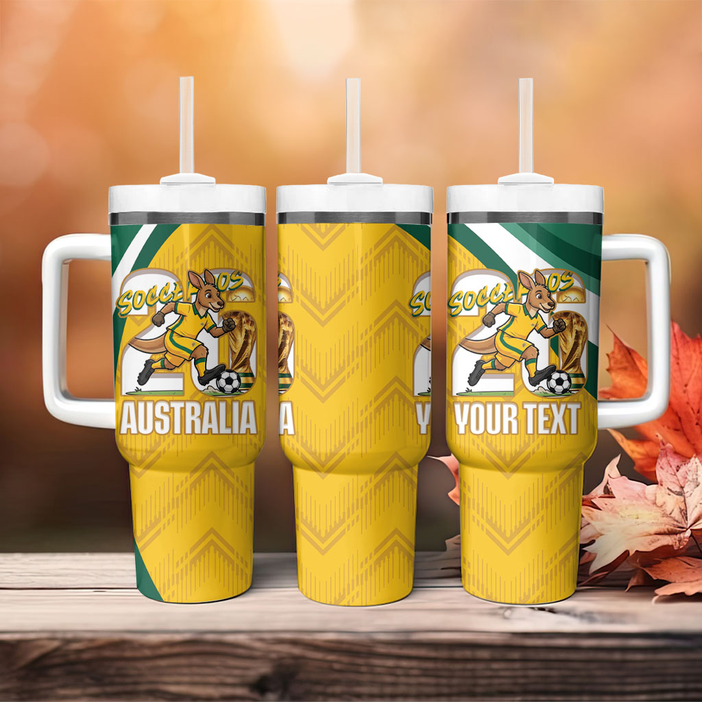 Australia 2026 Soccer Custom Tumbler With Handle Go Socceroos Kangaroo Mascot Yellow Sporty