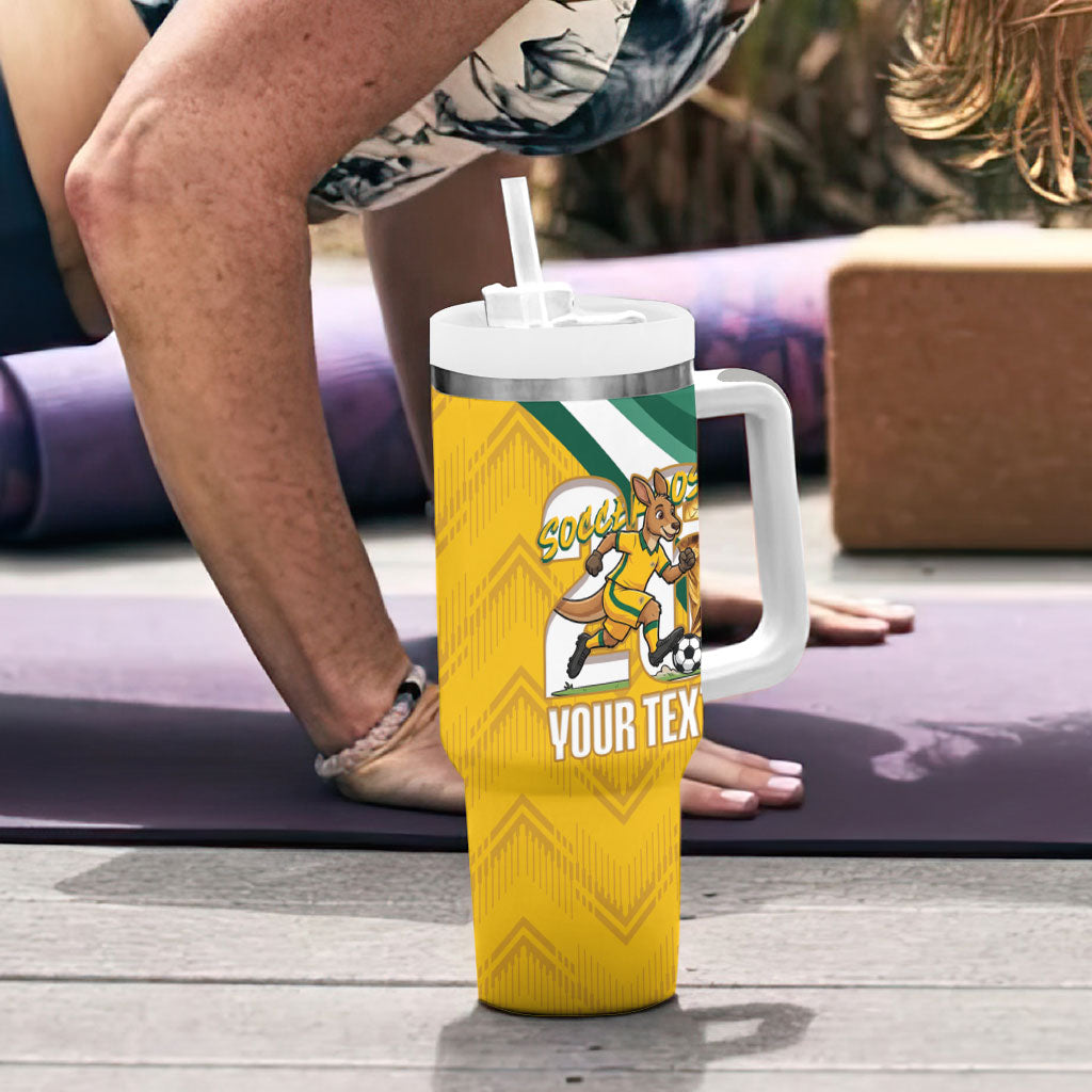 Australia 2026 Soccer Custom Tumbler With Handle Go Socceroos Kangaroo Mascot Yellow Sporty