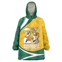 Australia 2026 Soccer Custom Wearable Blanket Hoodie Go Socceroos Kangaroo Mascot Yellow Sporty