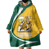 Australia 2026 Soccer Custom Wearable Blanket Hoodie Go Socceroos Kangaroo Mascot Yellow Sporty