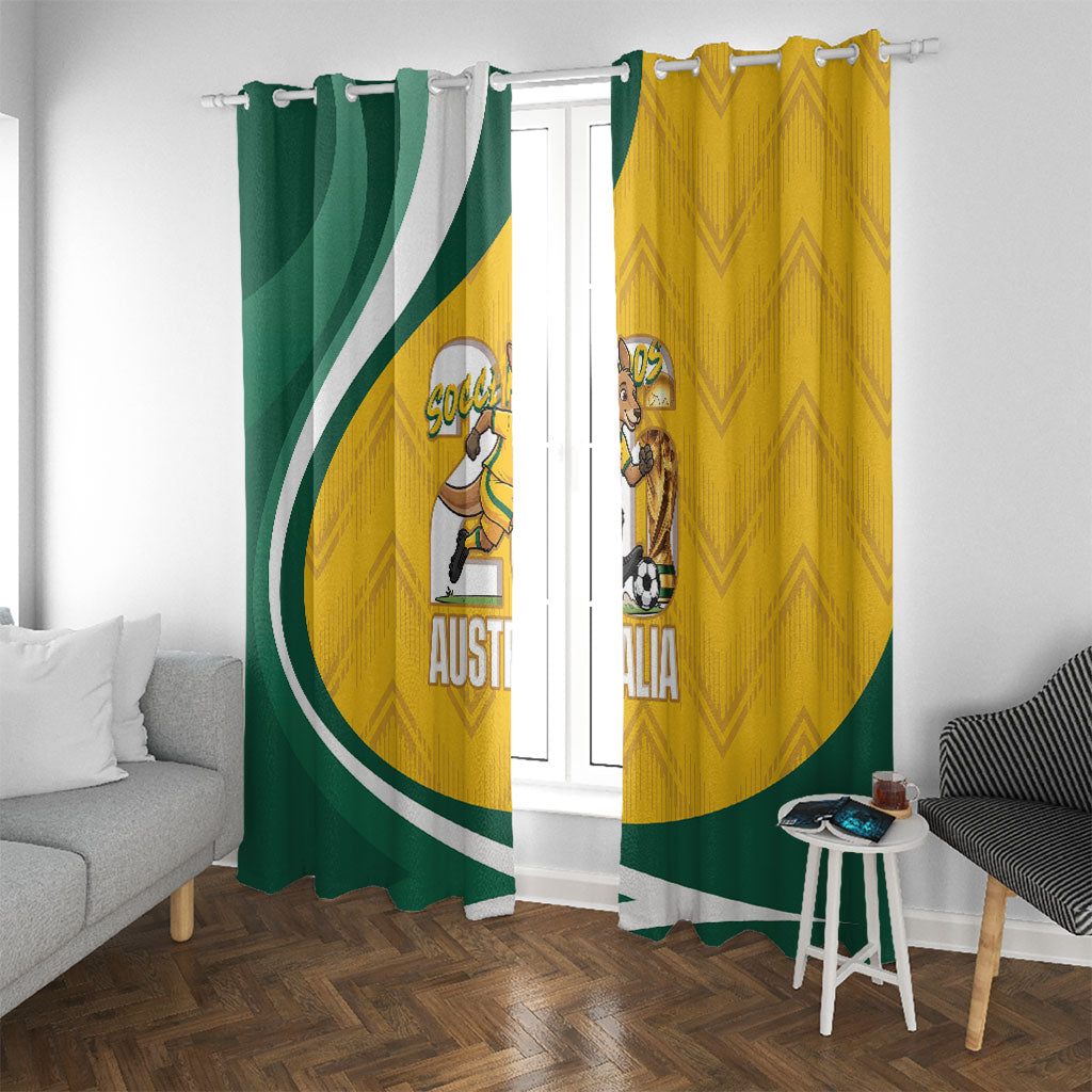 Australia 2026 Soccer Window Curtain Go Socceroos Kangaroo Mascot Yellow Sporty