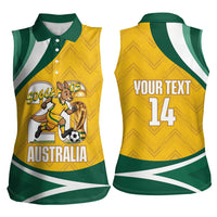 Australia 2026 Soccer Custom Women Sleeveless Polo Shirt Go Socceroos Kangaroo Mascot Yellow Sporty