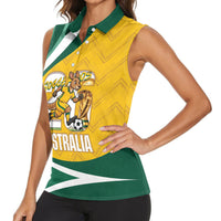 Australia 2026 Soccer Custom Women Sleeveless Polo Shirt Go Socceroos Kangaroo Mascot Yellow Sporty