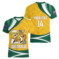 Australia 2026 Soccer Custom Women V-Neck T-Shirt Go Socceroos Kangaroo Mascot Yellow Sporty