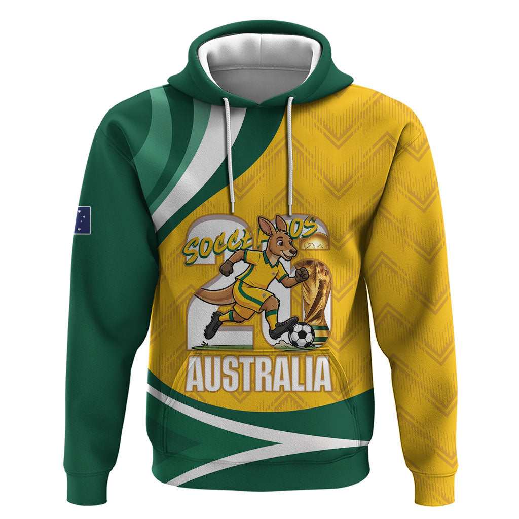 Australia 2026 Soccer Custom Zip Hoodie Go Socceroos Kangaroo Mascot Yellow Sporty