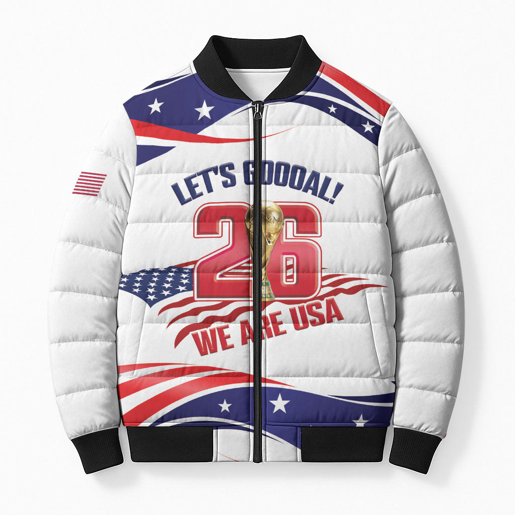 United States 2026 Soccer Custom Bomber Puffer Jacket We Are USA Go Champions Flag Waves