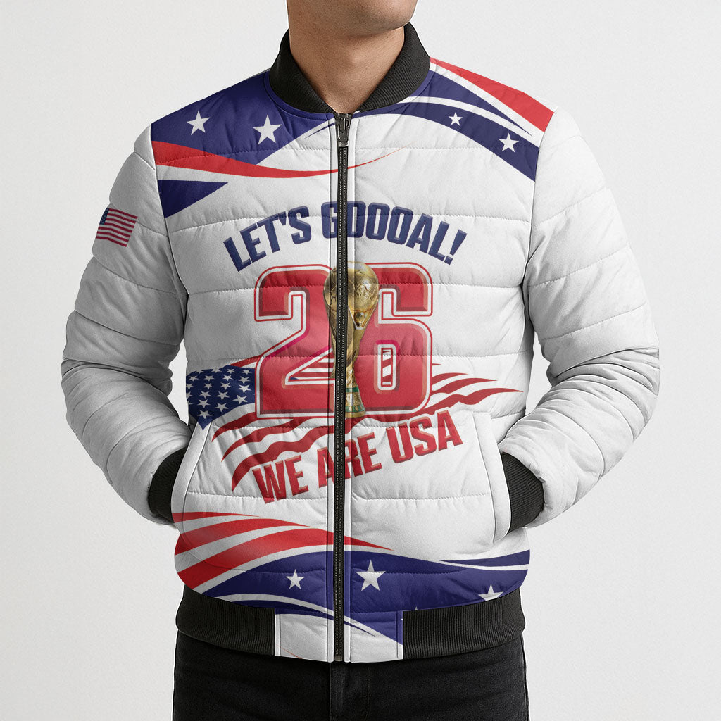 United States 2026 Soccer Custom Bomber Puffer Jacket We Are USA Go Champions Flag Waves