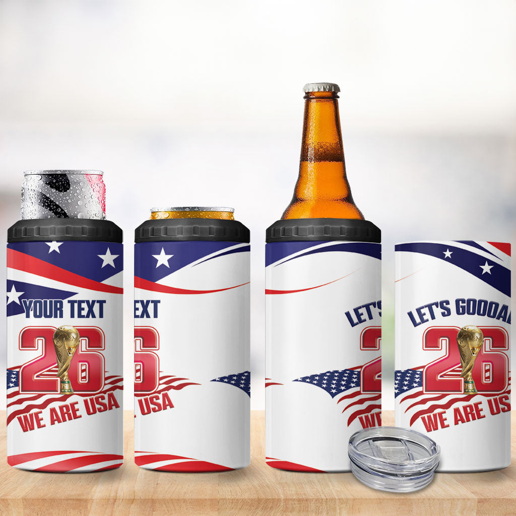 United States 2026 Soccer Custom 4 in 1 Can Cooler Tumbler We Are USA Go Champions Flag Waves