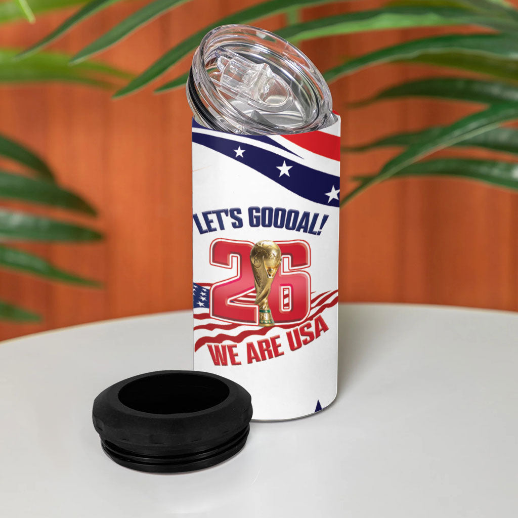 United States 2026 Soccer Custom 4 in 1 Can Cooler Tumbler We Are USA Go Champions Flag Waves