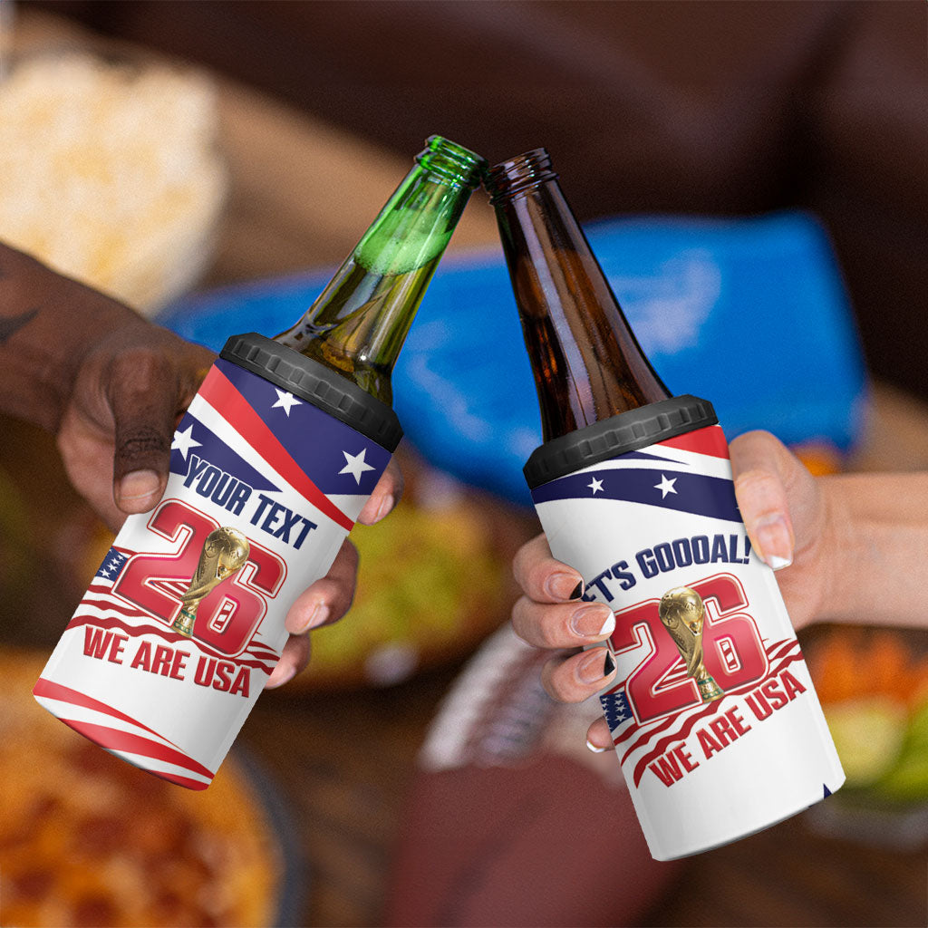 United States 2026 Soccer Custom 4 in 1 Can Cooler Tumbler We Are USA Go Champions Flag Waves
