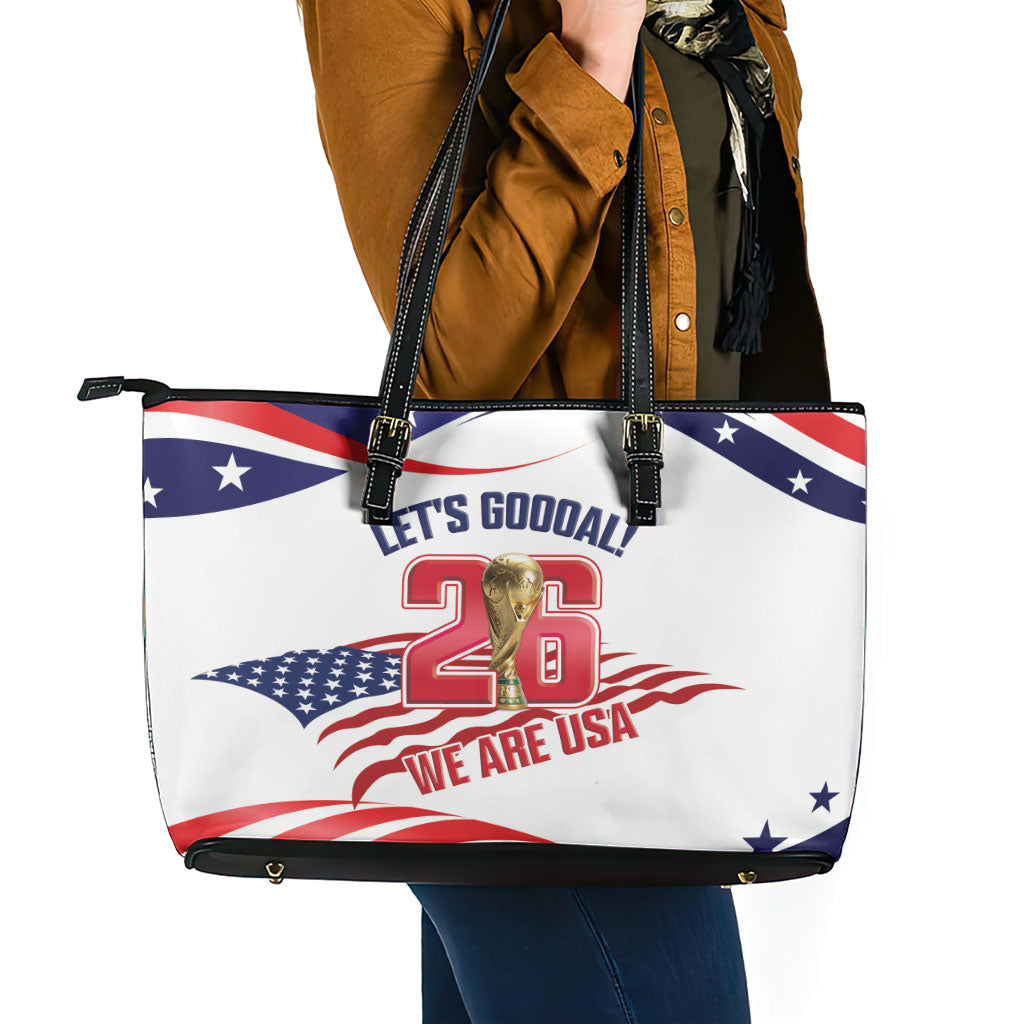 United States 2026 Soccer Leather Tote Bag We Are USA Go Champions Flag Waves
