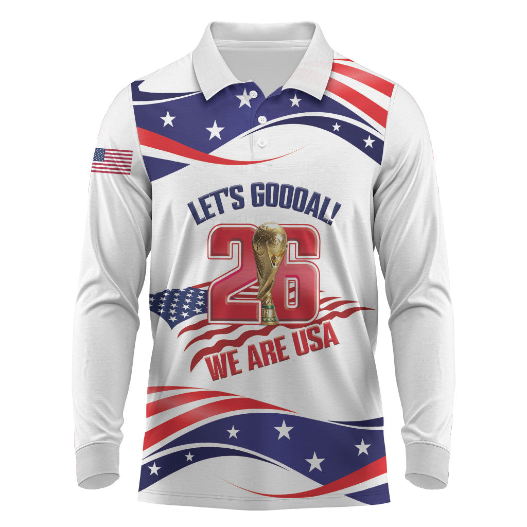 United States 2026 Soccer Custom Long Sleeve Polo Shirt We Are USA Go Champions Flag Waves
