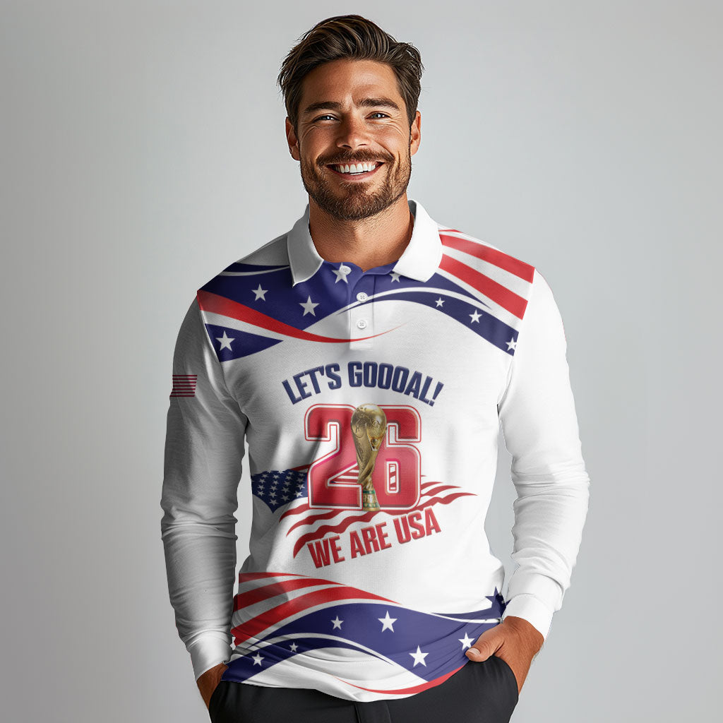 United States 2026 Soccer Custom Long Sleeve Polo Shirt We Are USA Go Champions Flag Waves