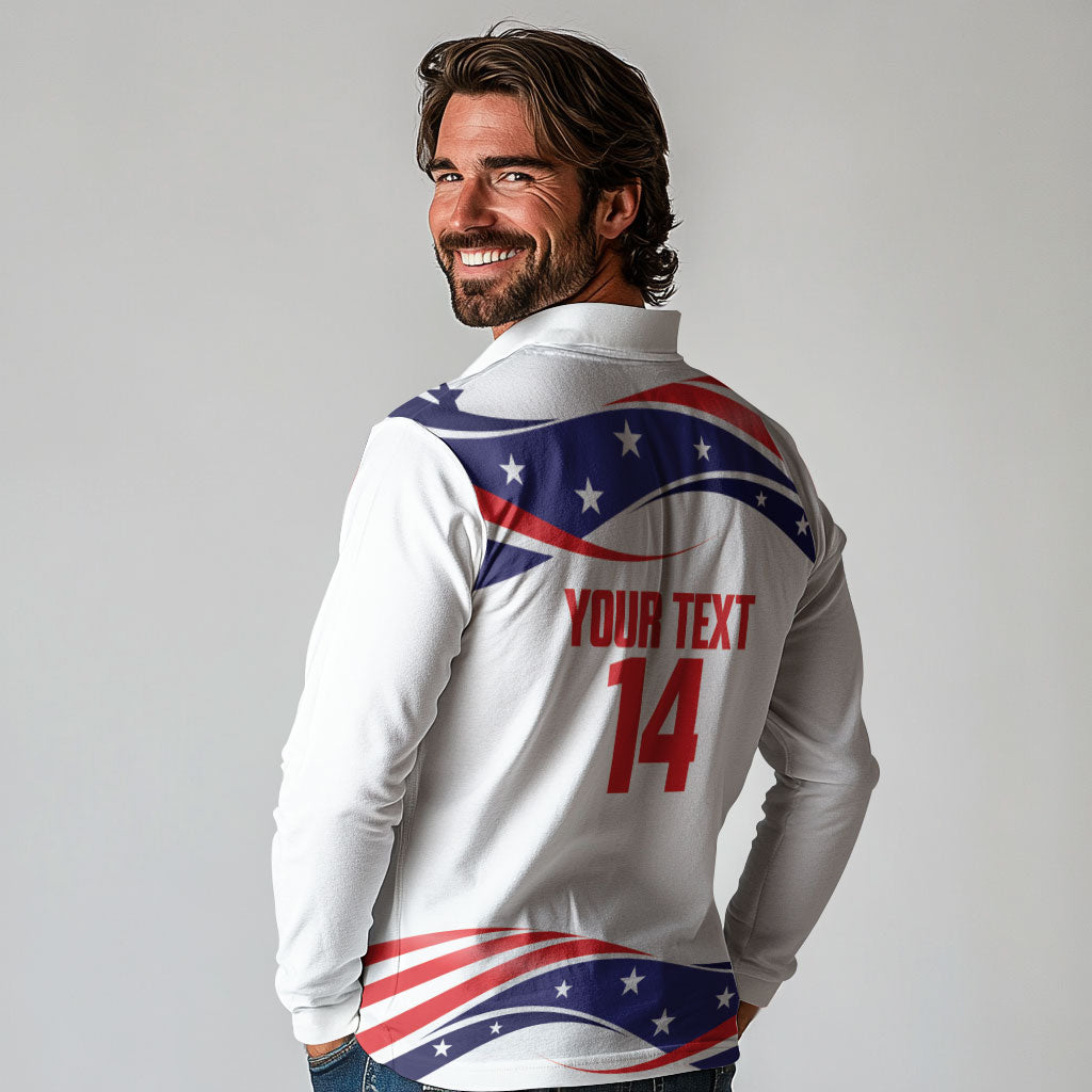 United States 2026 Soccer Custom Long Sleeve Polo Shirt We Are USA Go Champions Flag Waves