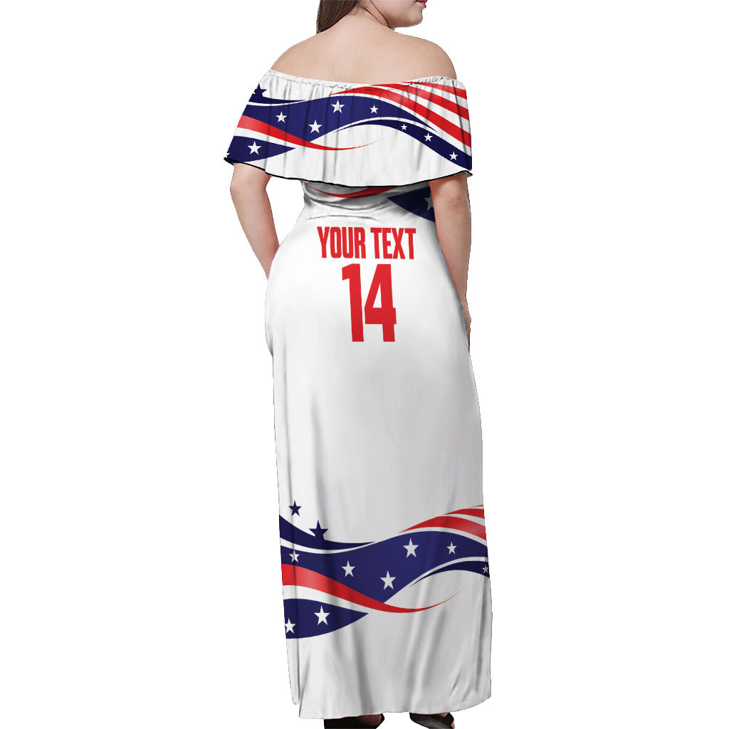 United States 2026 Soccer Custom Off Shoulder Maxi Dress We Are USA Go Champions Flag Waves