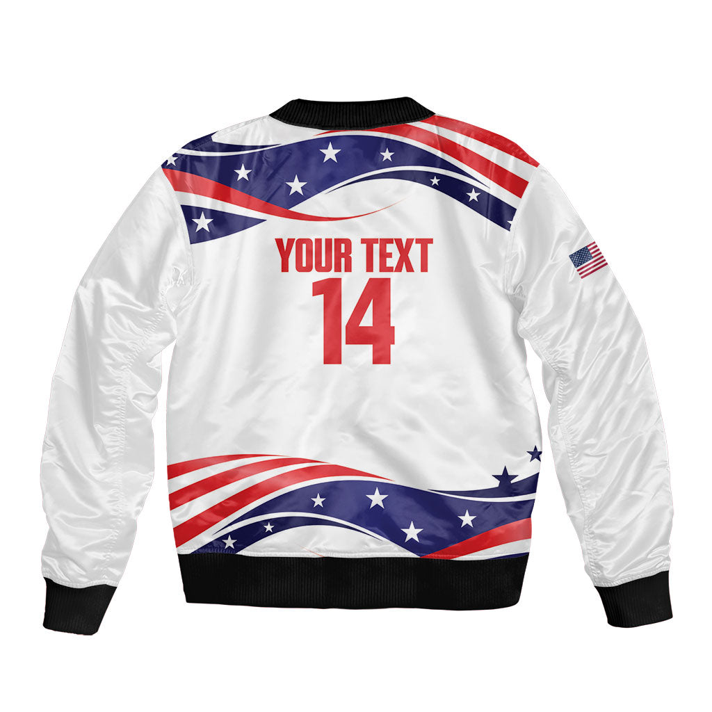 United States 2026 Soccer Custom Sleeve Zip Bomber Jacket We Are USA Go Champions Flag Waves