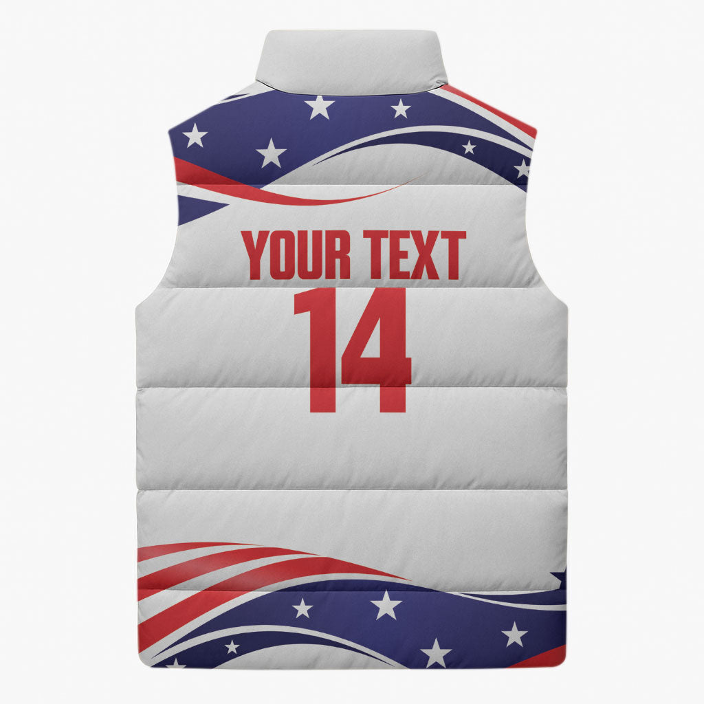 United States 2026 Soccer Custom Sleeveless Puffer Jacket We Are USA Go Champions Flag Waves