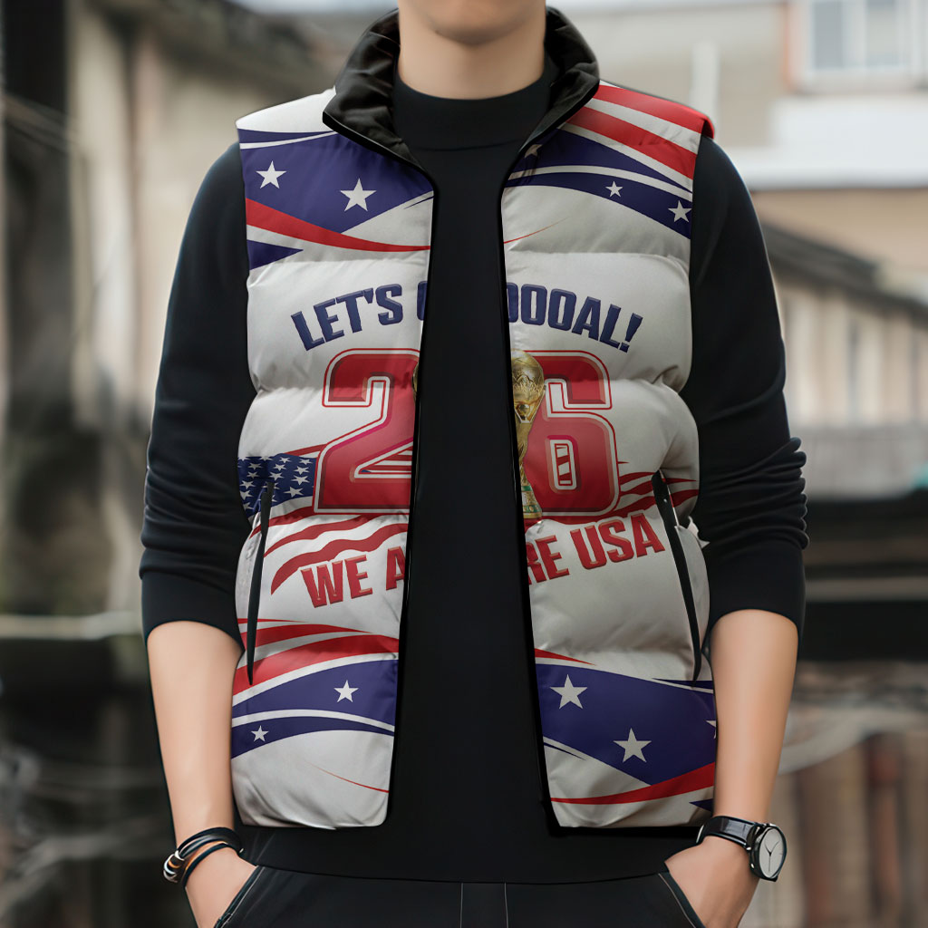 United States 2026 Soccer Custom Sleeveless Puffer Jacket We Are USA Go Champions Flag Waves