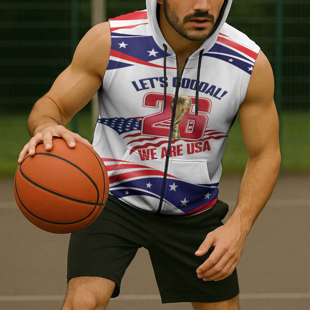 United States 2026 Soccer Custom Sleeveless Zip Hoodie We Are USA Go Champions Flag Waves