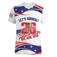 United States 2026 Soccer Custom Women V-Neck T-Shirt We Are USA Go Champions Flag Waves