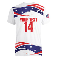 United States 2026 Soccer Custom Women V-Neck T-Shirt We Are USA Go Champions Flag Waves