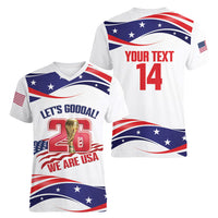 United States 2026 Soccer Custom Women V-Neck T-Shirt We Are USA Go Champions Flag Waves