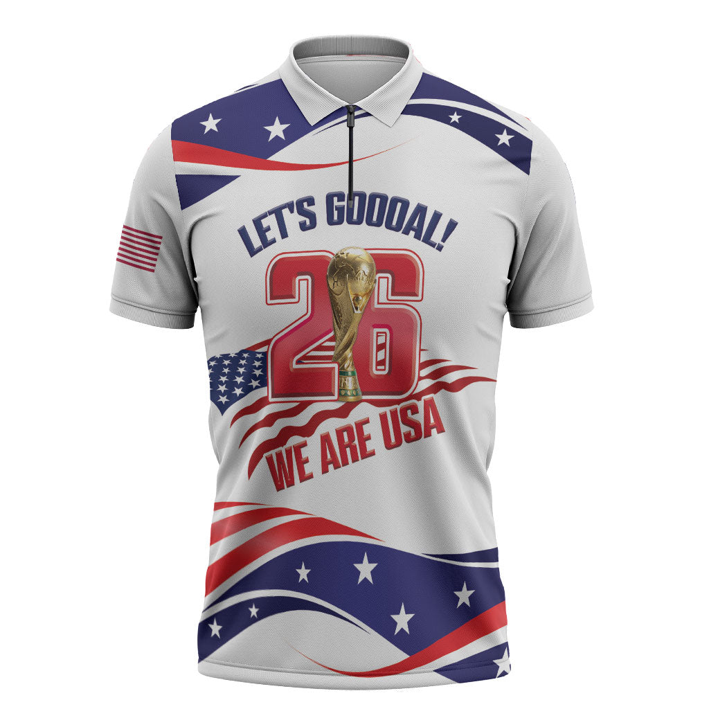 United States 2026 Soccer Custom Zipper Polo Shirt We Are USA Go Champions Flag Waves