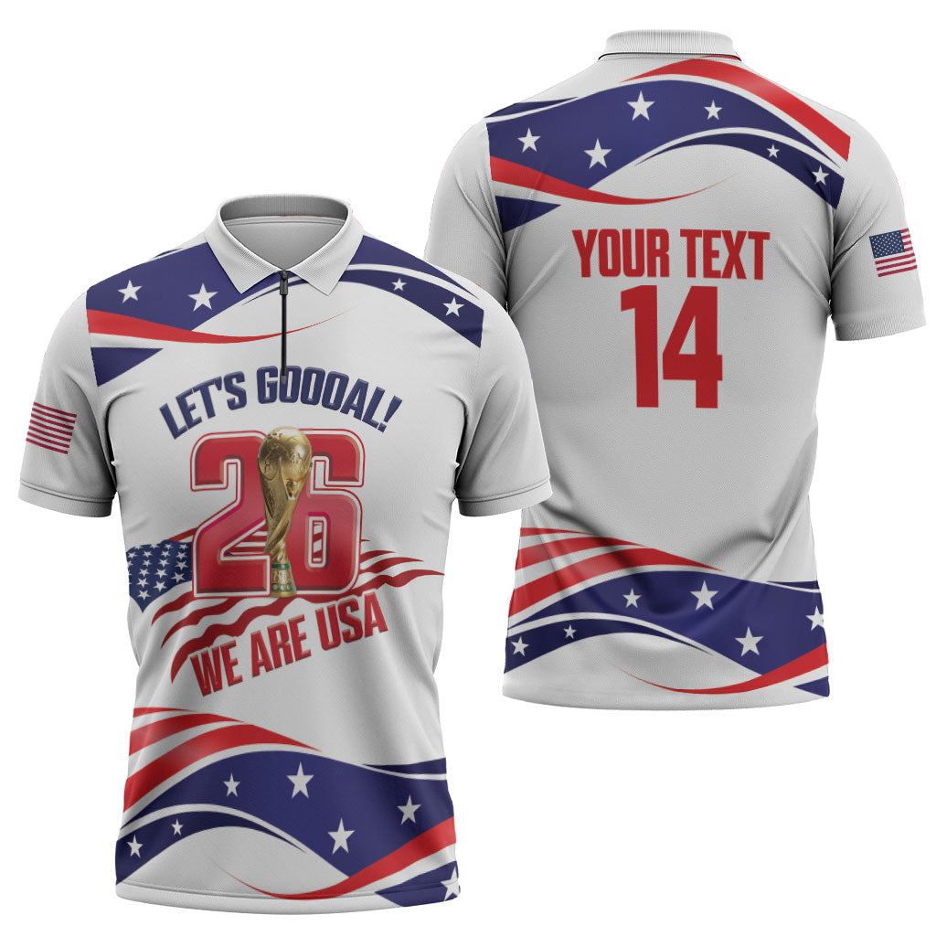 United States 2026 Soccer Custom Zipper Polo Shirt We Are USA Go Champions Flag Waves