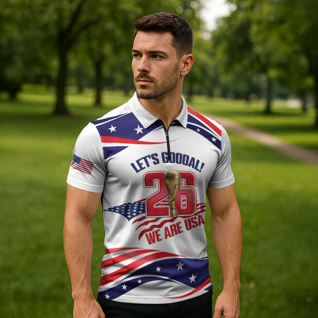 United States 2026 Soccer Custom Zipper Polo Shirt We Are USA Go Champions Flag Waves