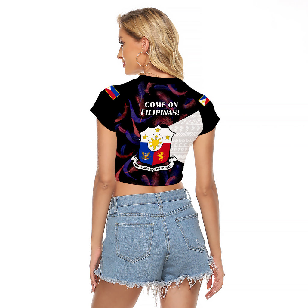 Philippines Football Raglan Cropped T Shirt 2023 World Cup Go Filipinas Feather Black Version - Wonder Print Shop