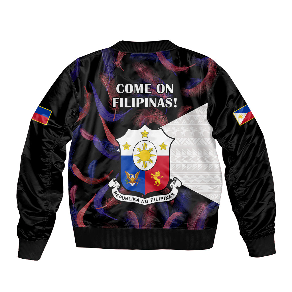 Philippines Football Sleeve Zip Bomber Jacket 2023 World Cup Go Filipinas Feather Black Version - Wonder Print Shop