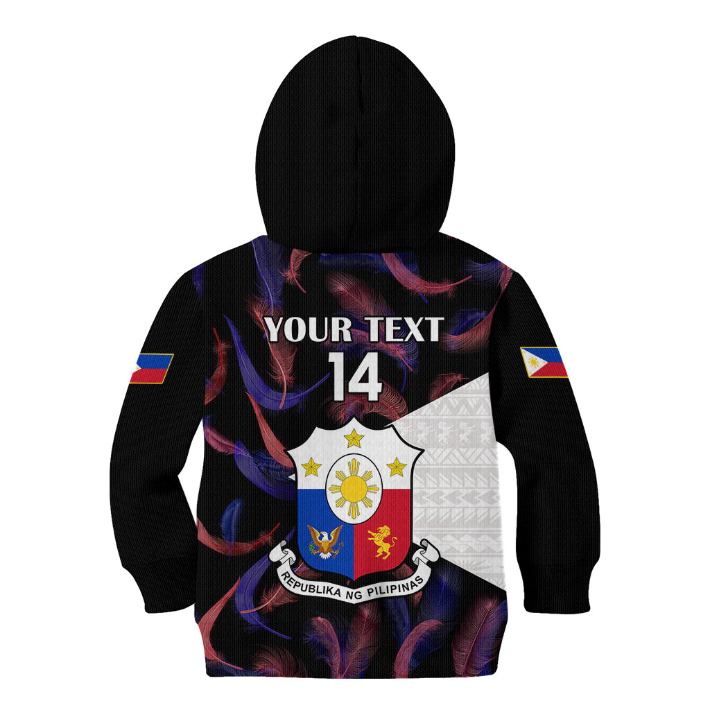 Custom Philippines Football Kid Hoodie 2023 World Cup Go Filipinas Feather Black Version - Wonder Print Shop