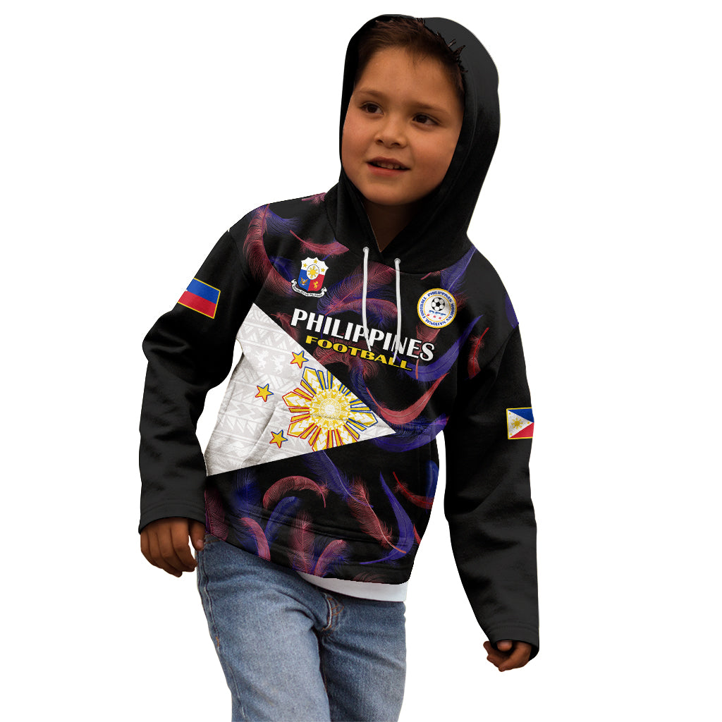 Custom Philippines Football Kid Hoodie 2023 World Cup Go Filipinas Feather Black Version - Wonder Print Shop