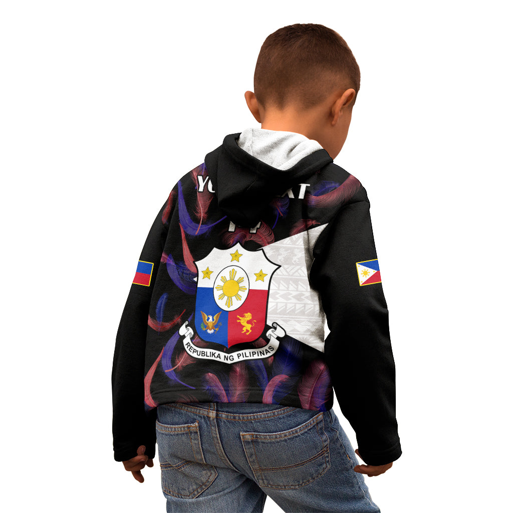 Custom Philippines Football Kid Hoodie 2023 World Cup Go Filipinas Feather Black Version - Wonder Print Shop