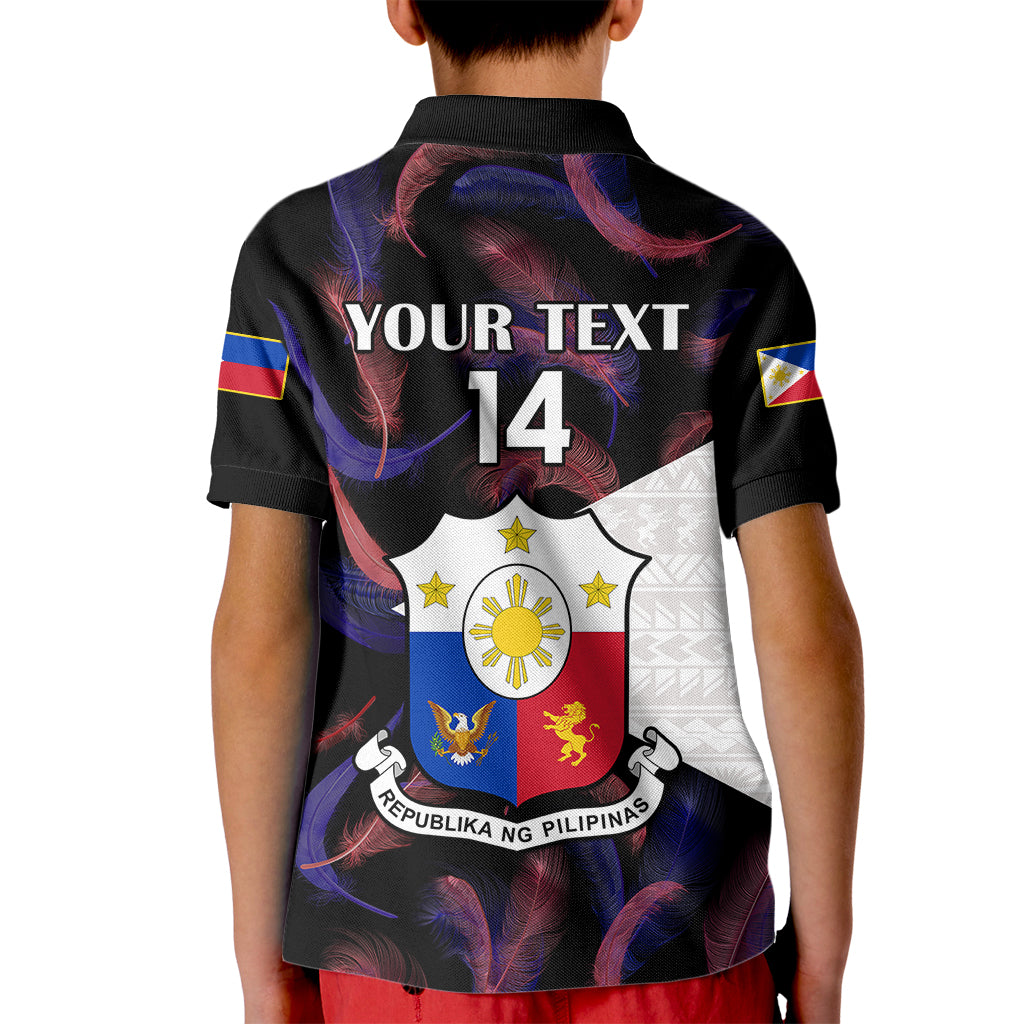Custom Philippines Football Kid Polo Shirt 2023 World Cup Go Filipinas Feather Black Version - Wonder Print Shop