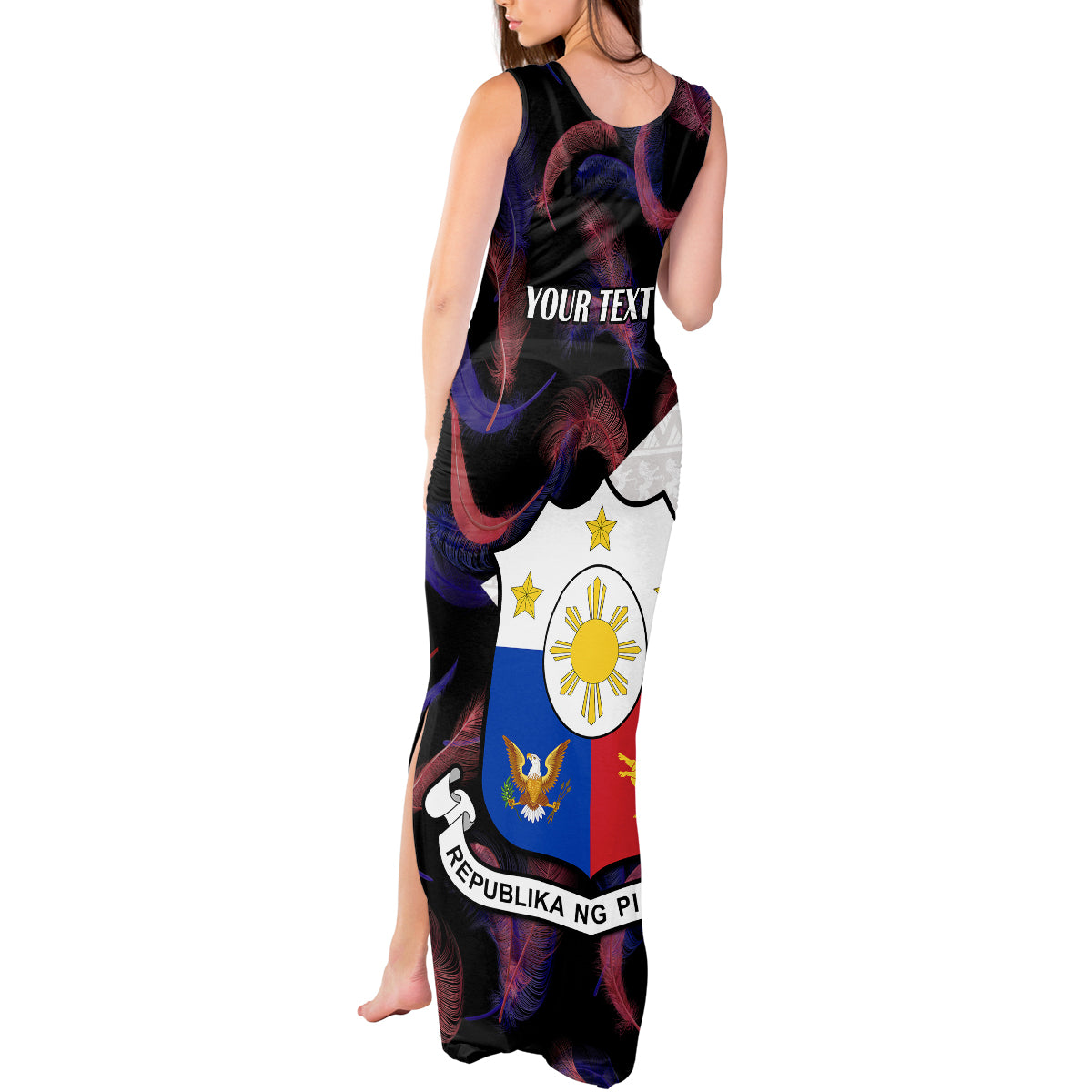 Custom Philippines Football Tank Maxi Dress 2023 World Cup Go Filipinas Feather Black Version - Wonder Print Shop