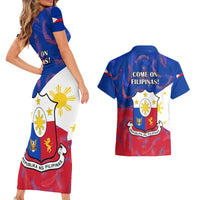 Philippines Football Couples Matching Short Sleeve Bodycon Dress and Hawaiian Shirt 2023 World Cup Go Filipinas Feather Flag Version - Wonder Print Shop